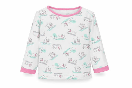 Front view of George girls’ white geometric cotton basic t-shirt, months round neck pullover - marie the cat disney