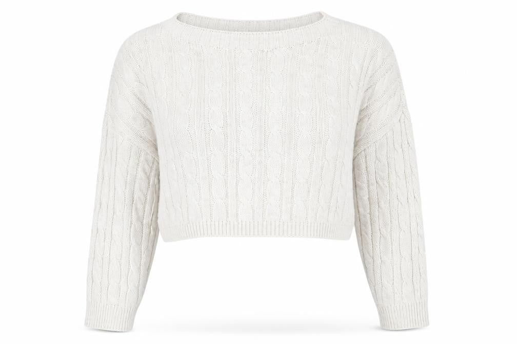Front view of Cameo Rose women’s beige round neck acrylic jumper, size M