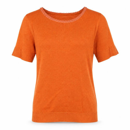 Daxon Womens Orange Round Neck Acrylic Pullover Jumper Size 10 - Lace Detail