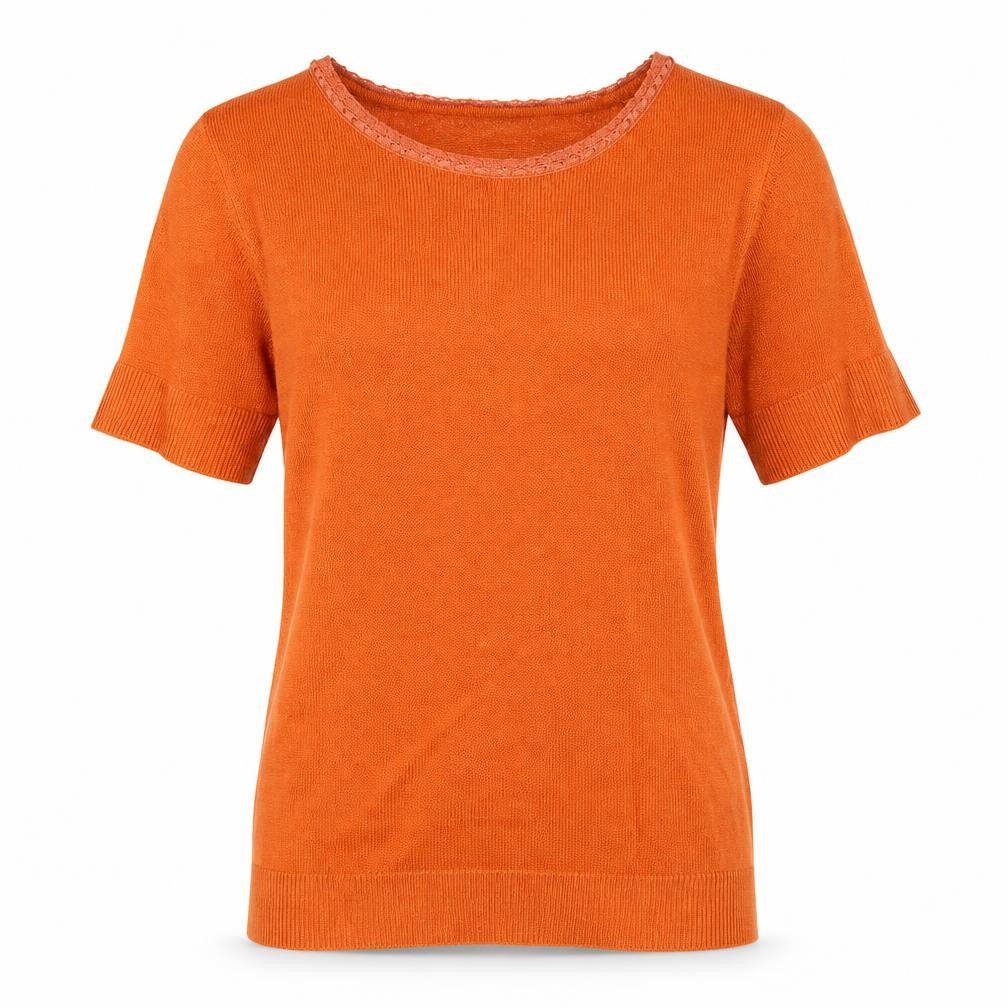 Daxon Womens Orange Round Neck Acrylic Pullover Jumper Size 10 - Lace Detail