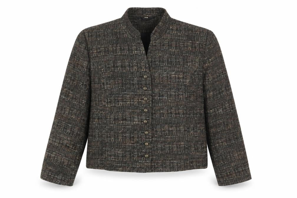 Front view of EWM women’s grey jacket blazer, size UK 20, button