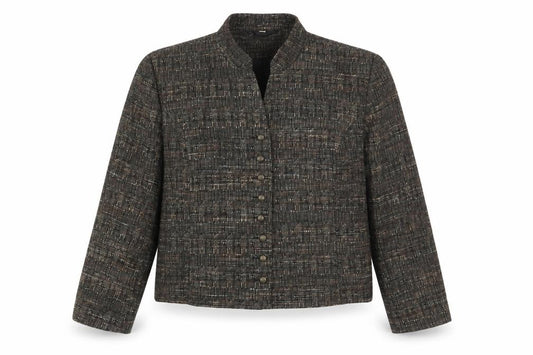 Front view of EWM women’s grey jacket blazer, size UK 20, button
