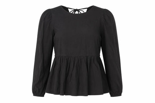 Front view of ASOS women’s black 100% cotton basic blouse, size UK 10, boat neck - peplum