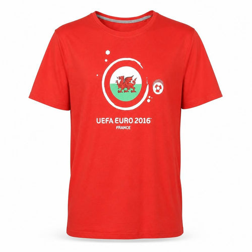 Euro 2016 Mens Red Cotton T-Shirt Size L Round Neck - Wales Euro 2016