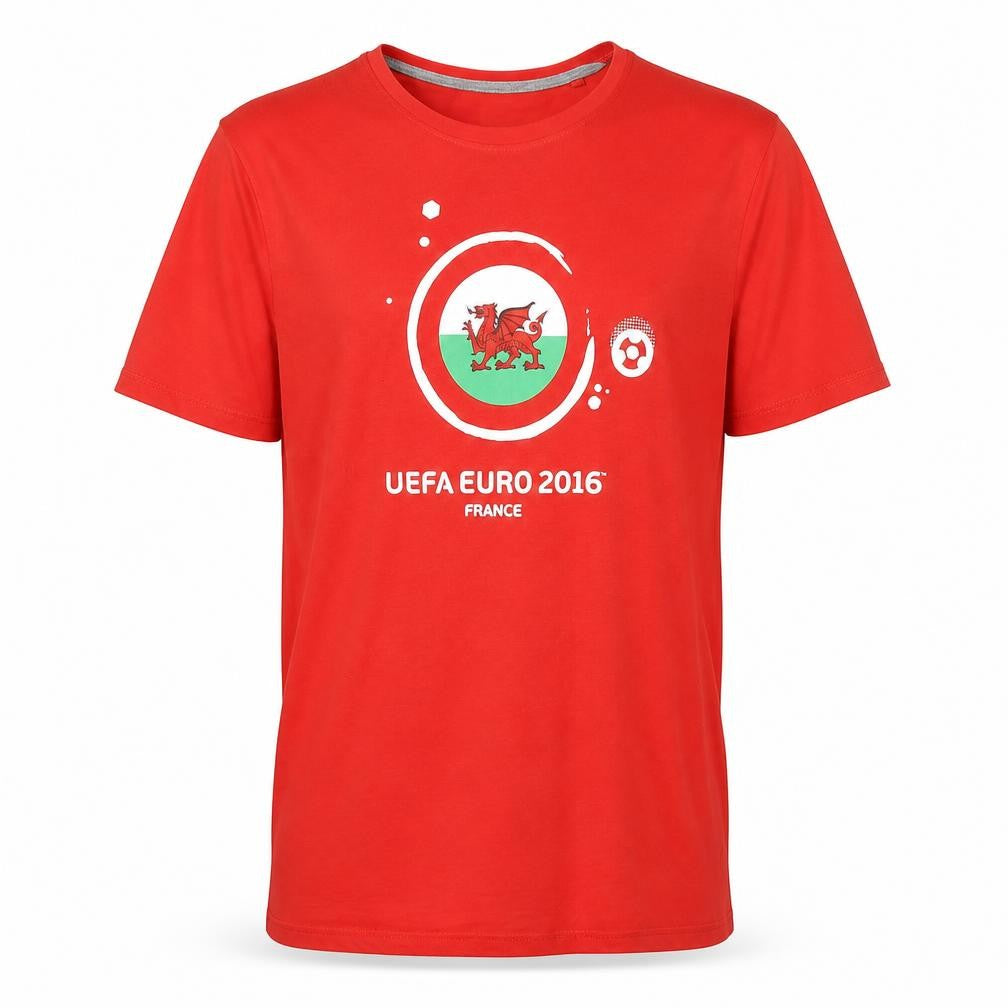 Euro 2016 Mens Red Cotton T-Shirt Size L Round Neck - Wales Euro 2016