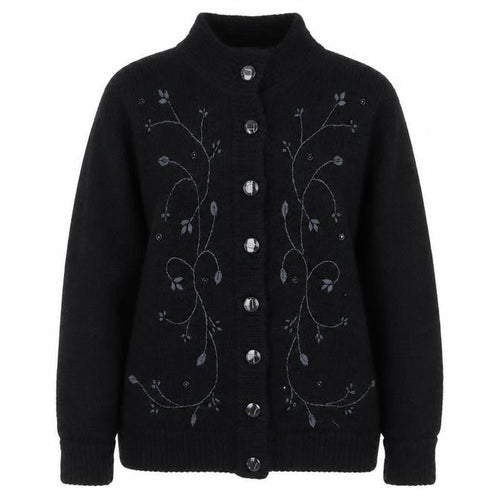 Joella Di Marco Womens Black Floral Pea Coat Coatigan Size M Button