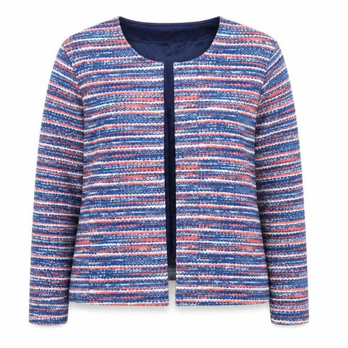 Anne De Lancay Womens Blue Striped Jacket Blazer Size M