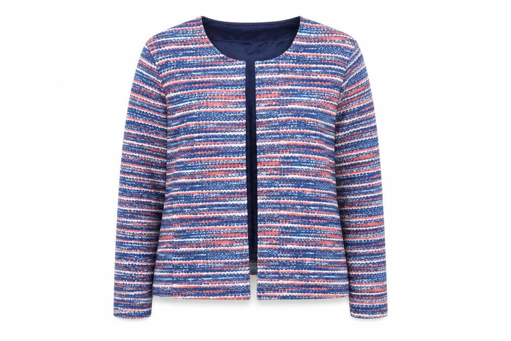 Anne De Lancay Womens Blue Striped Jacket Blazer Size M