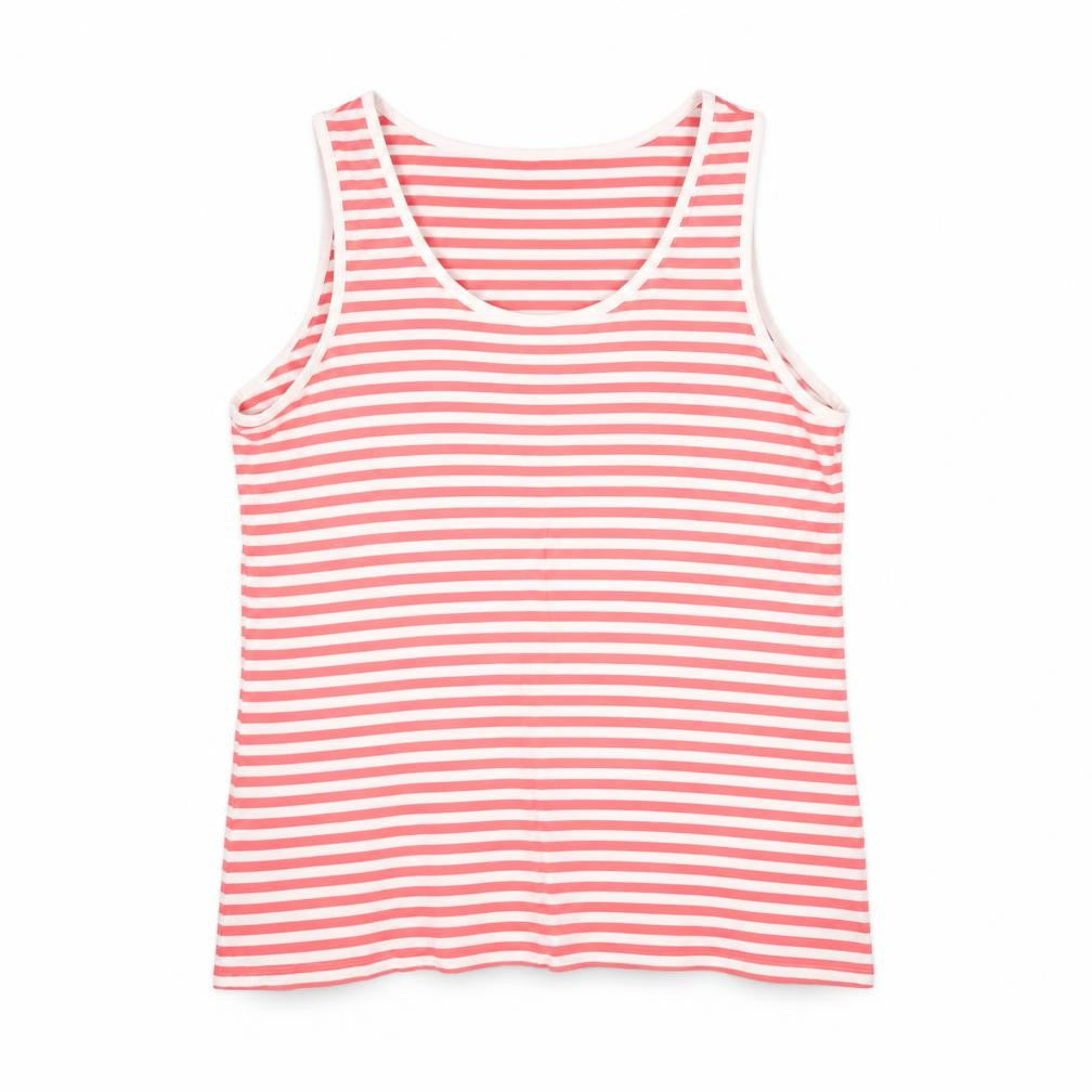 Cotton Traders Womens Red Striped 100% Cotton Basic Tank Size 16 Round Neck