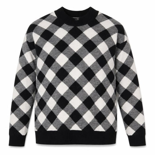 Wild Pony Womens Black Round Neck Plaid Acrylic Pullover Jumper Size M