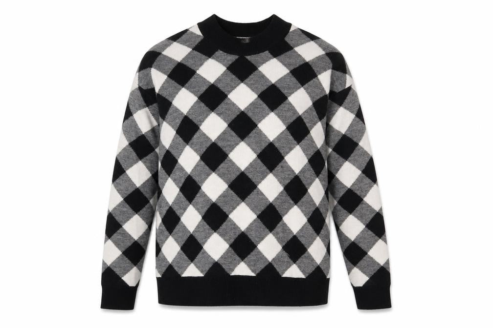 Wild Pony Womens Black Round Neck Plaid Acrylic Pullover Jumper Size M
