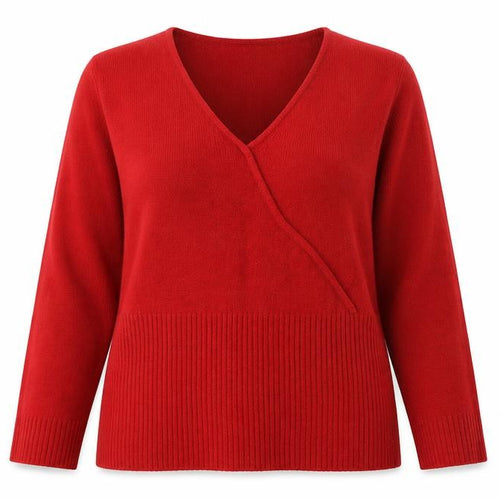 Debbie Morgan Womens Red V-Neck Acrylic Pullover Jumper Size XL