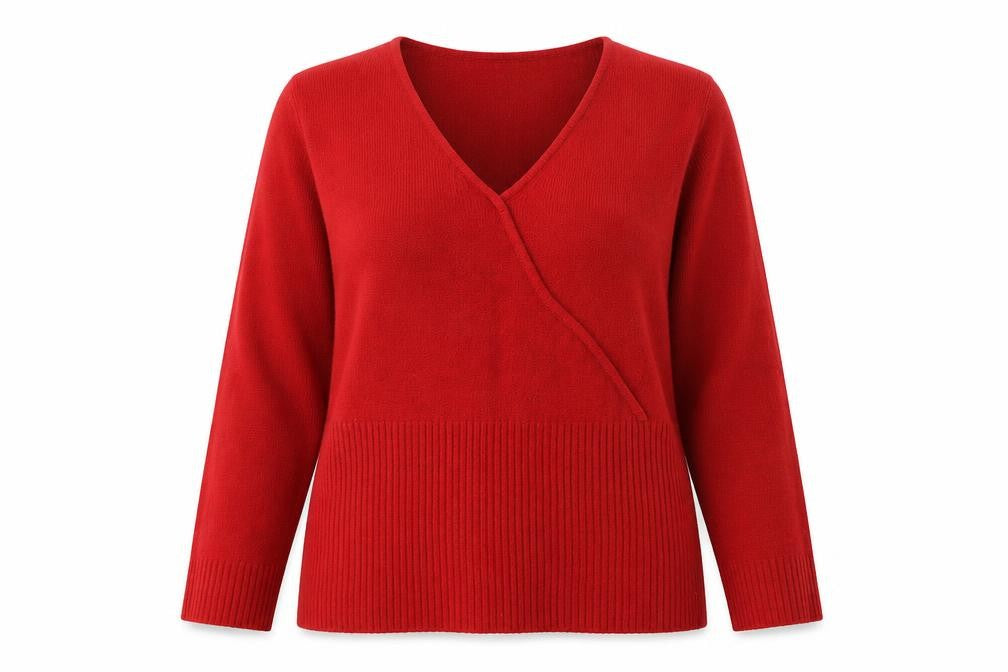 Debbie Morgan Womens Red V-Neck Acrylic Pullover Jumper Size XL