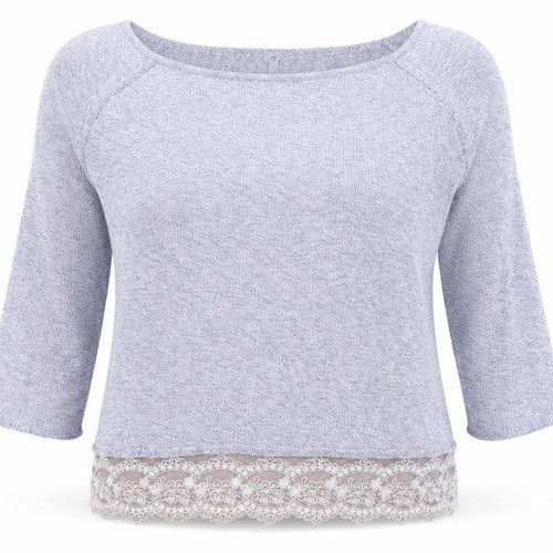 Grain de Malice Womens Blue Boat Neck Cotton Pullover Jumper Size L - Lace Detail