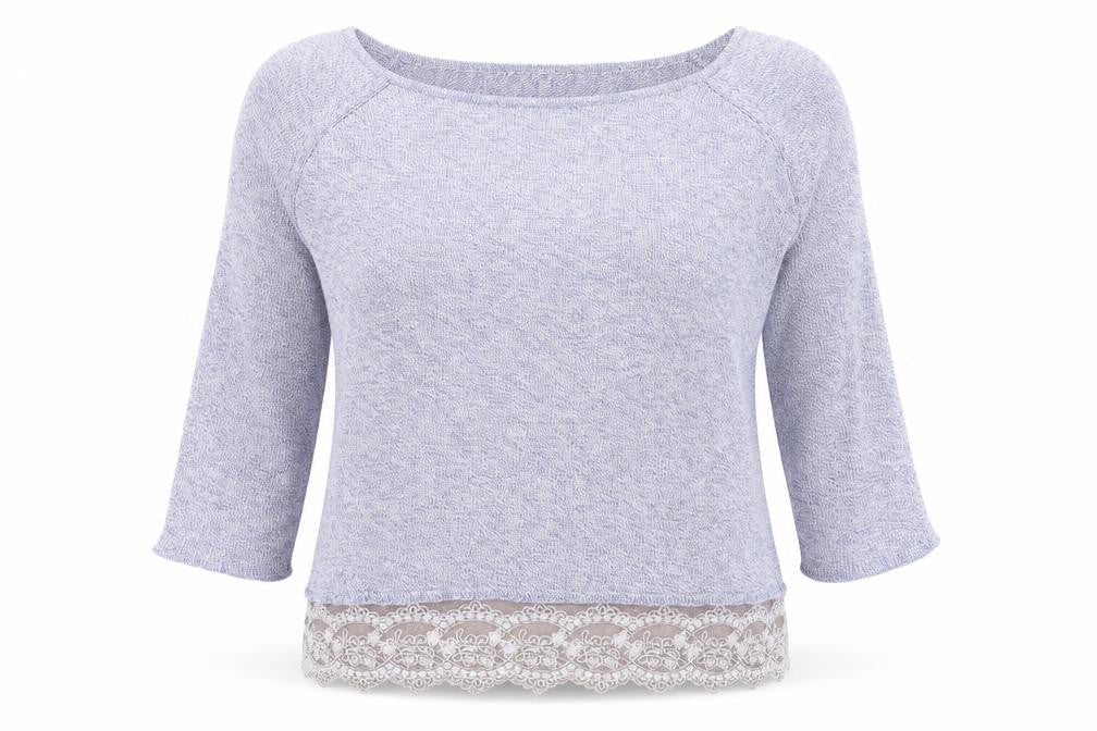 Grain de Malice Womens Blue Boat Neck Cotton Pullover Jumper Size L - Lace Detail