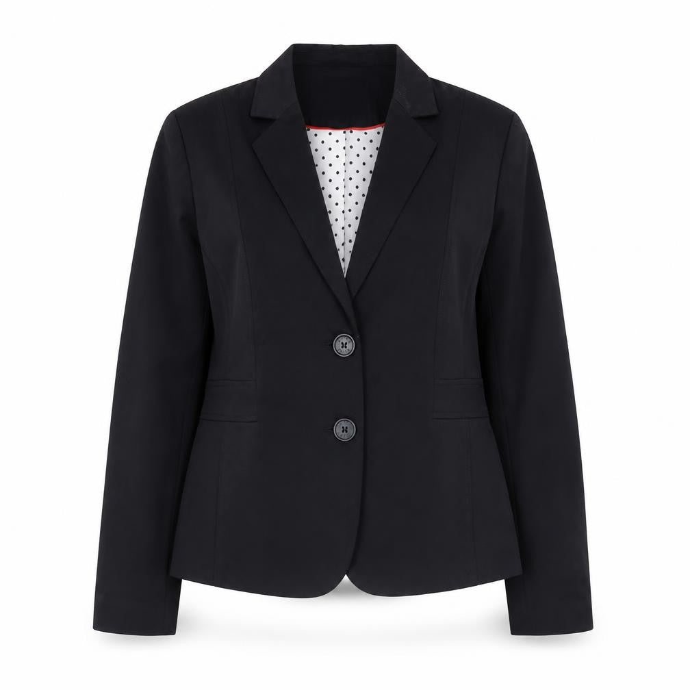Front view of Bien Bleu women’s blue polyester jacket suit jacket, size 2XL