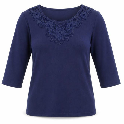 Bonmarché Womens Blue Boat Neck Polyester Pullover Jumper Size 12 - Crocheted Lace Detail