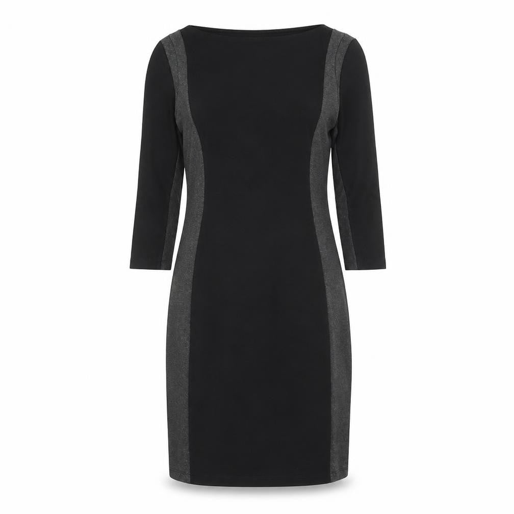 Front view of H&M women’s black colourblock viscose a-line, size XS, boat neck pullover