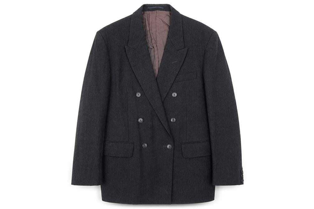 Front view of Preworn men’s grey wool jacket blazer, size 40, regular