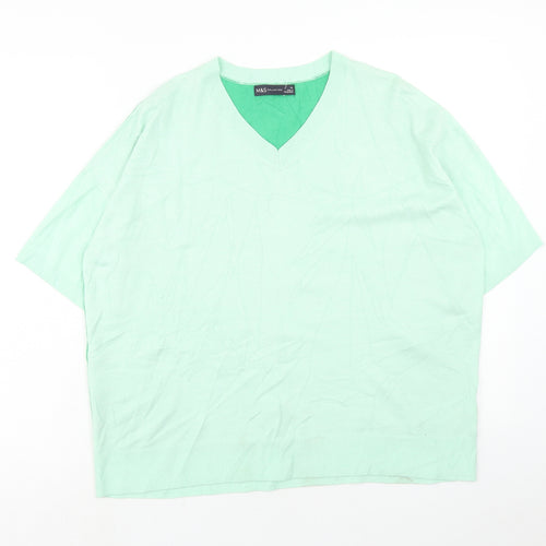 Marks and Spencer Womens Green V-Neck Viscose Pullover Jumper Size 14