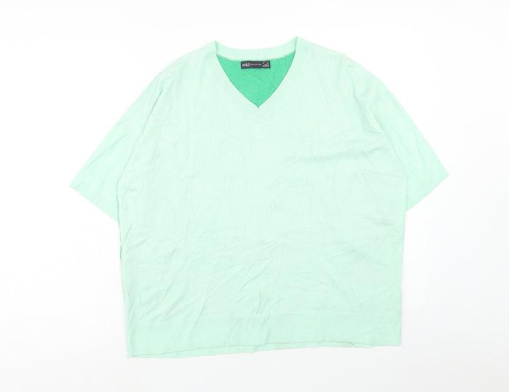 Marks and Spencer Womens Green V-Neck Viscose Pullover Jumper Size 14