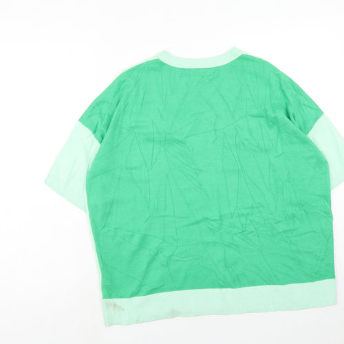 Marks and Spencer Womens Green V-Neck Viscose Pullover Jumper Size 14
