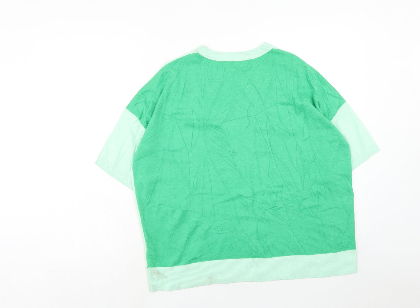 Marks and Spencer Womens Green V-Neck Viscose Pullover Jumper Size 14