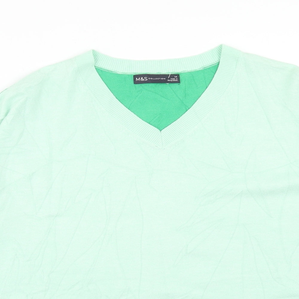 Marks and Spencer Womens Green V-Neck Viscose Pullover Jumper Size 14