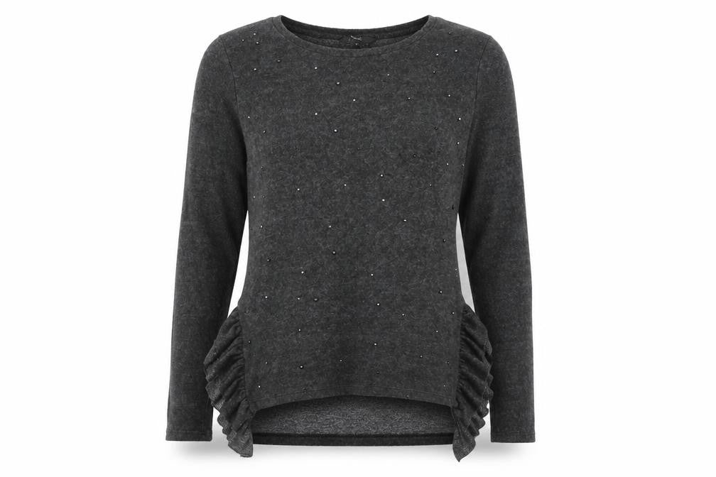 Front view of Next women’s grey boat neck polyester jumper, size UK 8