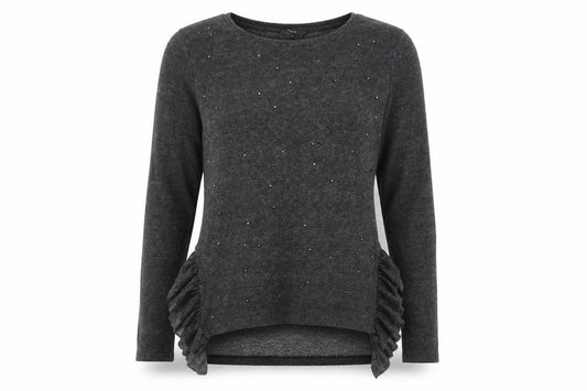 Front view of Next women’s grey boat neck polyester jumper, size UK 8