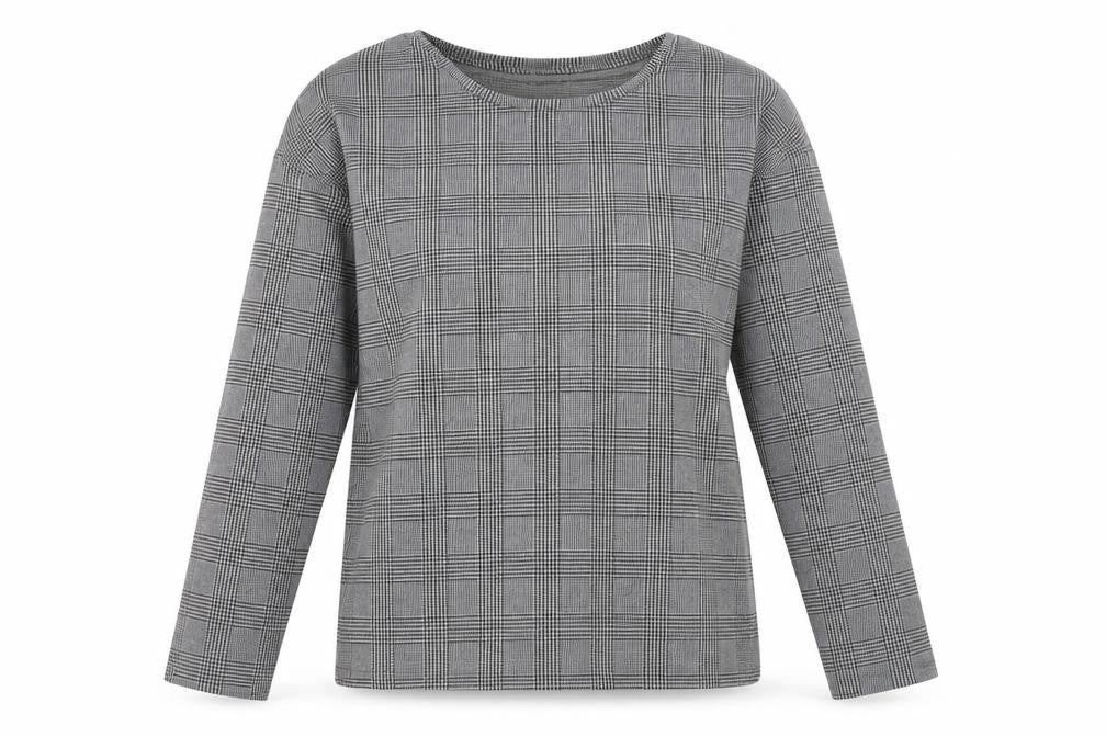 Front view of Papaya women’s black plaid polyester pullover sweatshirt, size UK 10, pullover