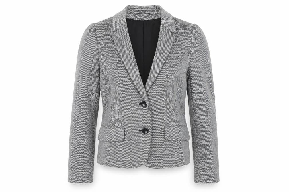Front view of Tu women’s grey herringbone polyester jacket blazer, size UK 8