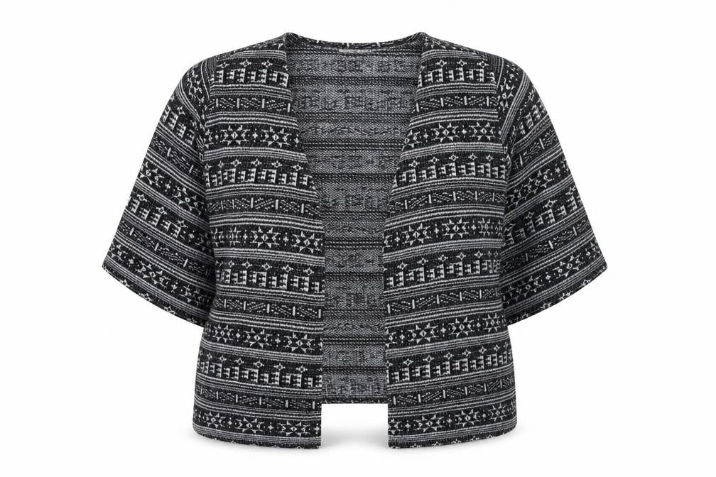 Front view of Atmosphere women’s black v-neck geometric polyester jumper, size UK 18