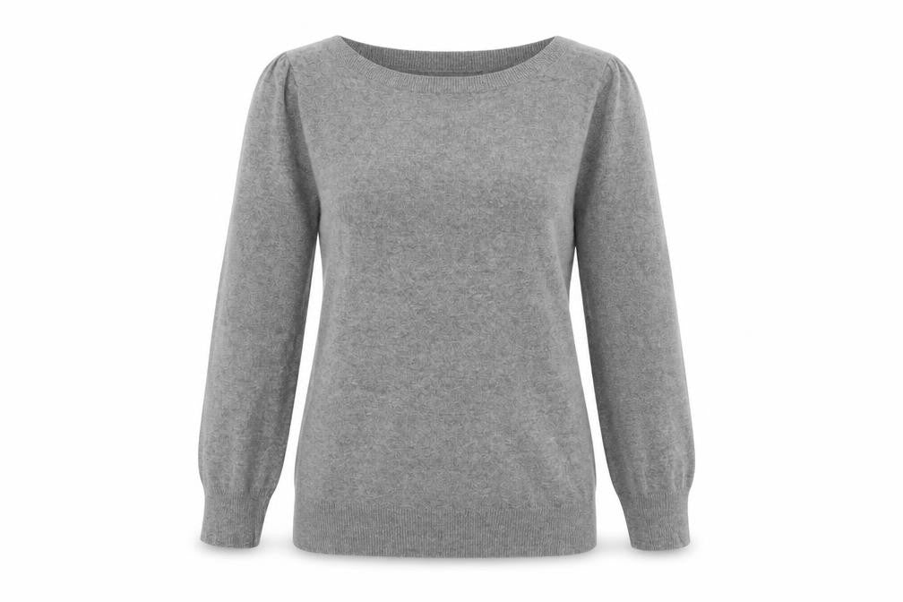 Front view of Next women’s grey boat neck cotton jumper, size UK 8