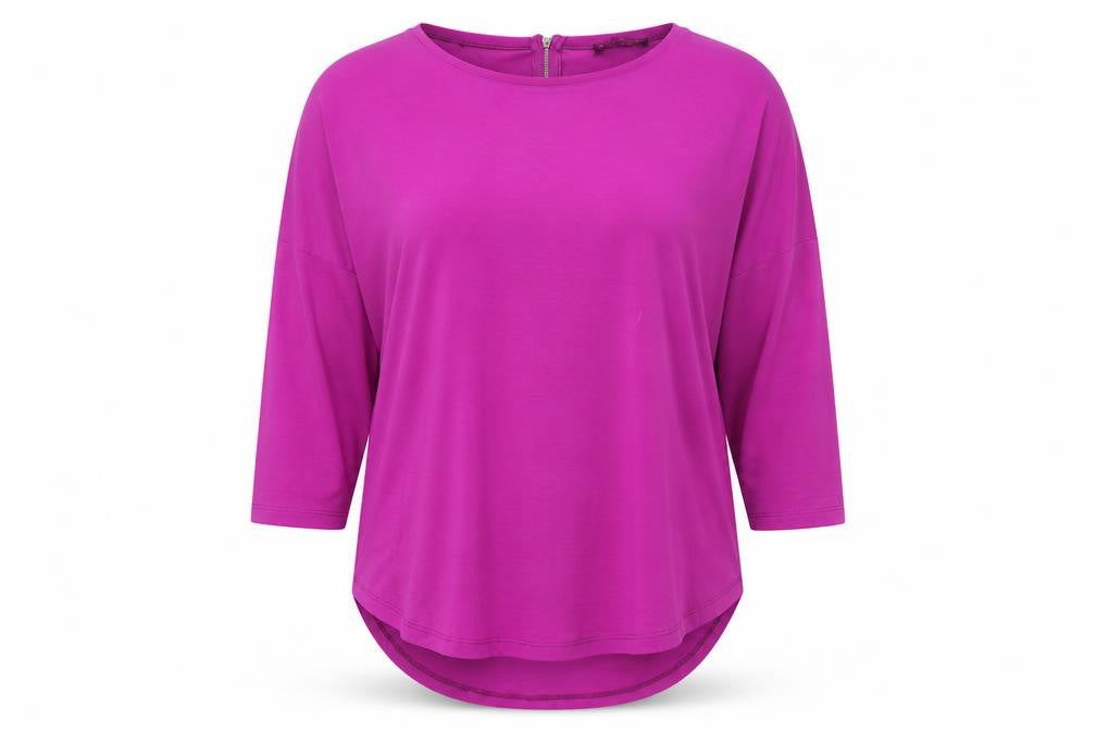 Front view of Select women’s purple polyester tunic blouse, size UK 14, boat neck