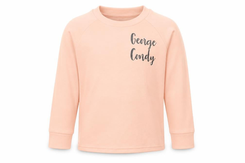 Front view of Preworn girls’ pink 100% cotton pullover sweatshirt, size 2-3, years pullover