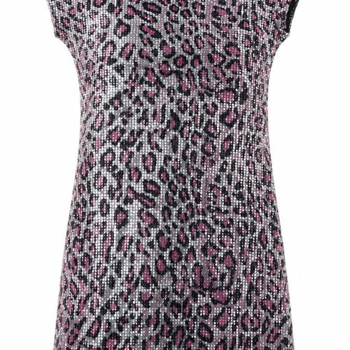 Heaven Womens Silver Animal Print Polyester T-Shirt Dress Size 8 Round Neck Pullover - Leopard Pattern