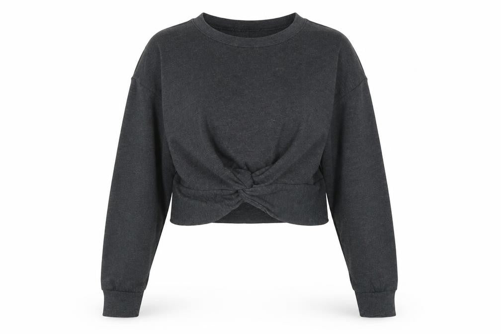 Front view of Forever 21 women’s grey polyester pullover sweatshirt, size S, pullover