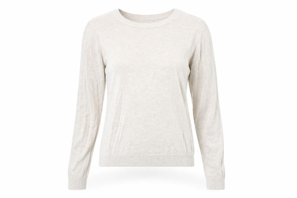 Front view of ASOS women’s beige round neck viscose jumper, size UK 8