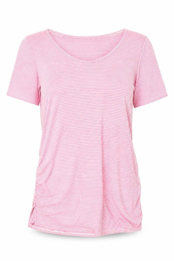 Blooming Marvellous Womens Pink Striped Viscose Basic T-Shirt Size L Boat Neck