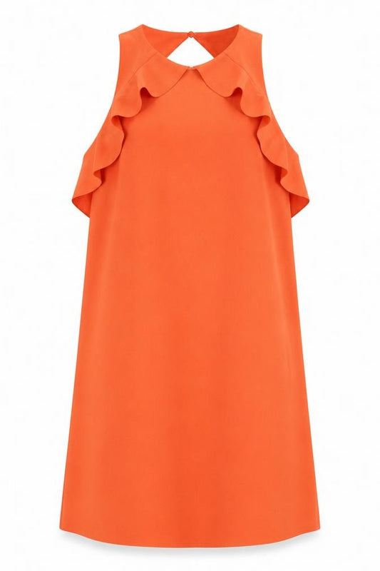 Front view of Mango women’s orange polyester a-line, size S, round neck button
