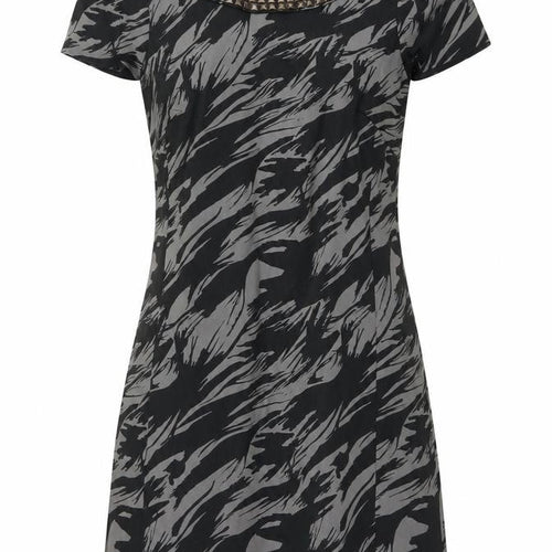Oasis Womens Grey Geometric Cotton A-Line Size 10 Round Neck Zip