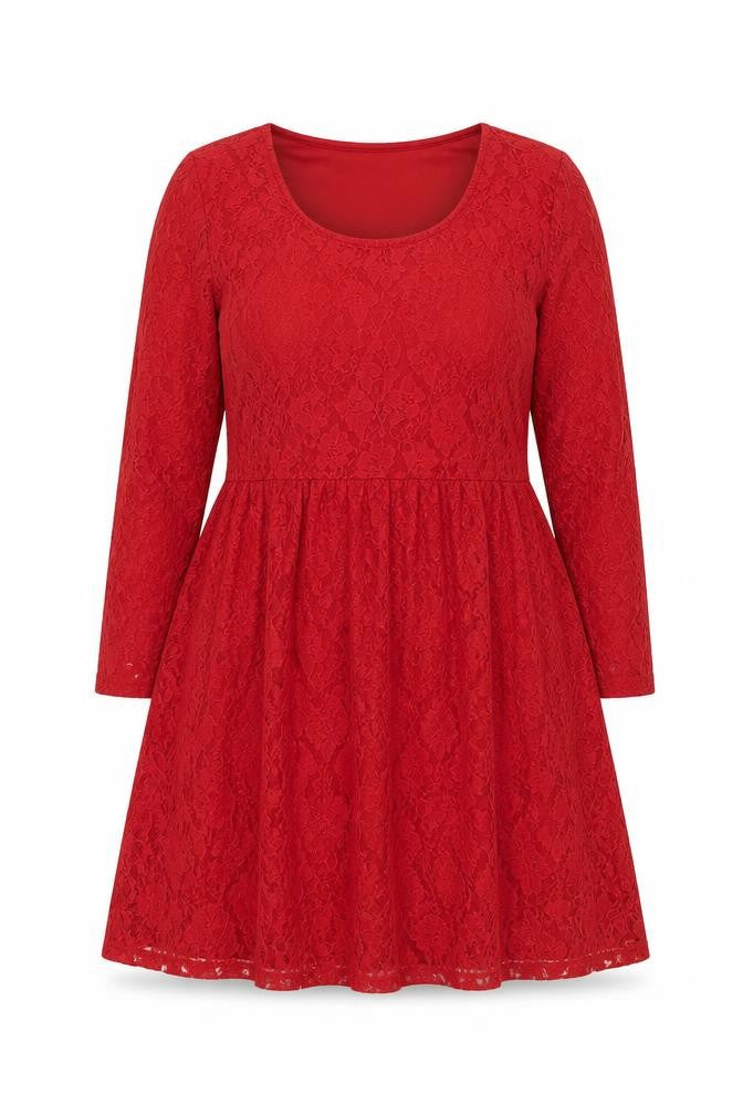 Front view of Vero Moda women’s red geometric polyester fit & flare, size XL, round neck pullover