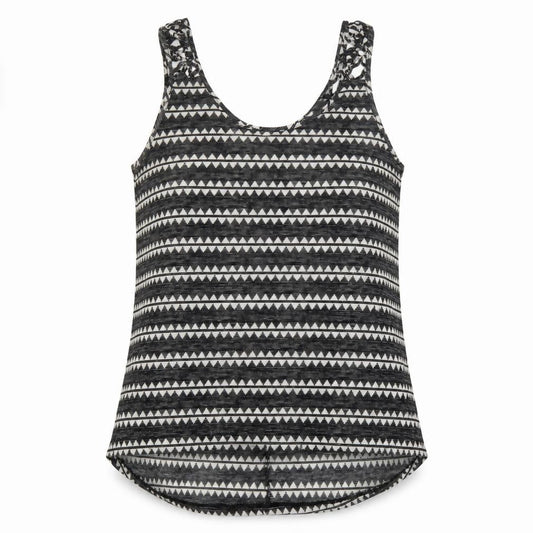 Front view of H&M women’s black geometric polyester basic tank, size S, round neck