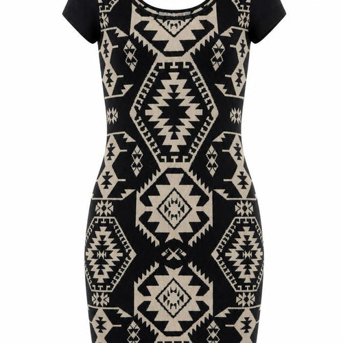 Apricot Womens Black Geometric Viscose Bodycon Size XS Round Neck Pullover