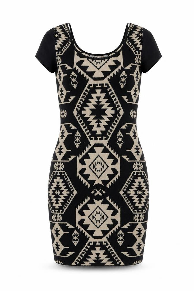 Apricot Womens Black Geometric Viscose Bodycon Size XS Round Neck Pullover