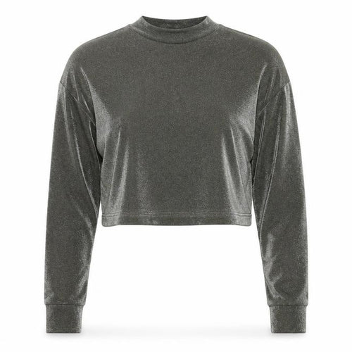 Chloe & Katie Womens Grey Nylon Cropped Blouse Size S Mock Neck