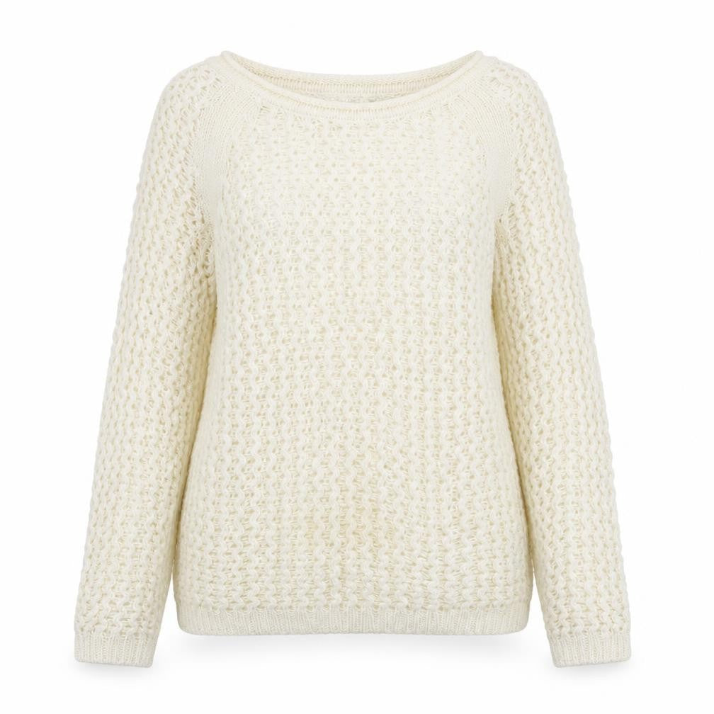 Front view of H&M women’s ivory boat neck acrylic jumper, size S