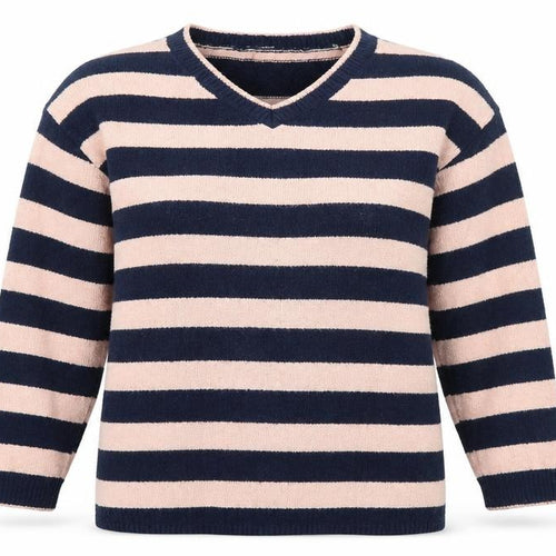 Nina Leonard Womens Blue V-Neck Striped Acrylic Pullover Jumper Size L