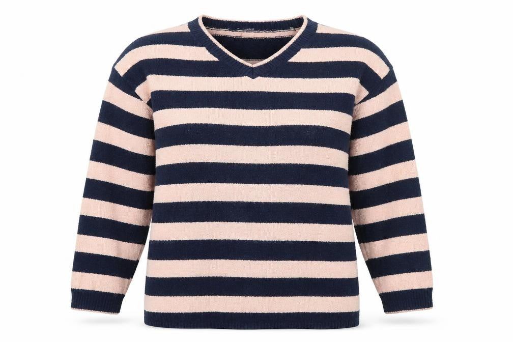 Nina Leonard Womens Blue V-Neck Striped Acrylic Pullover Jumper Size L